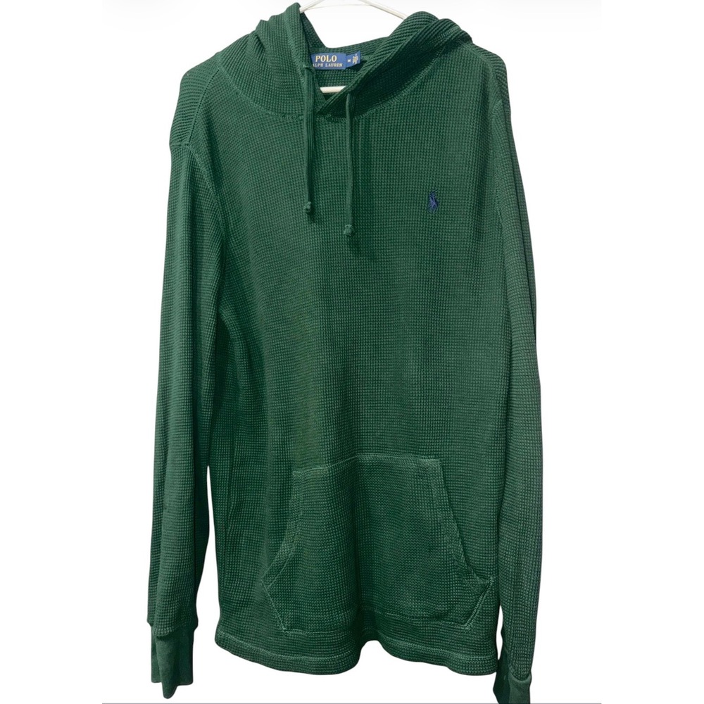 Polo Ralph Lauren Green Waffle Knit Thermal Hoodie Men's Medium Pullover
